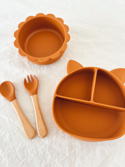 Set Picacomilón: Plato Divisiones + Vaso + Bowl Leon + Cuchara + Tenedor