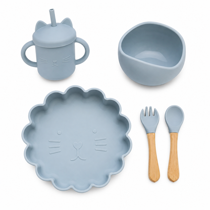 Set Picaglotoncito: Plato León + Vaso + Bowl + Cuchara + Tenedor