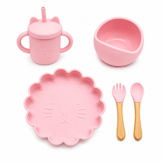 Set Picaglotoncito: Plato León + Vaso + Bowl + Cuchara + Tenedor