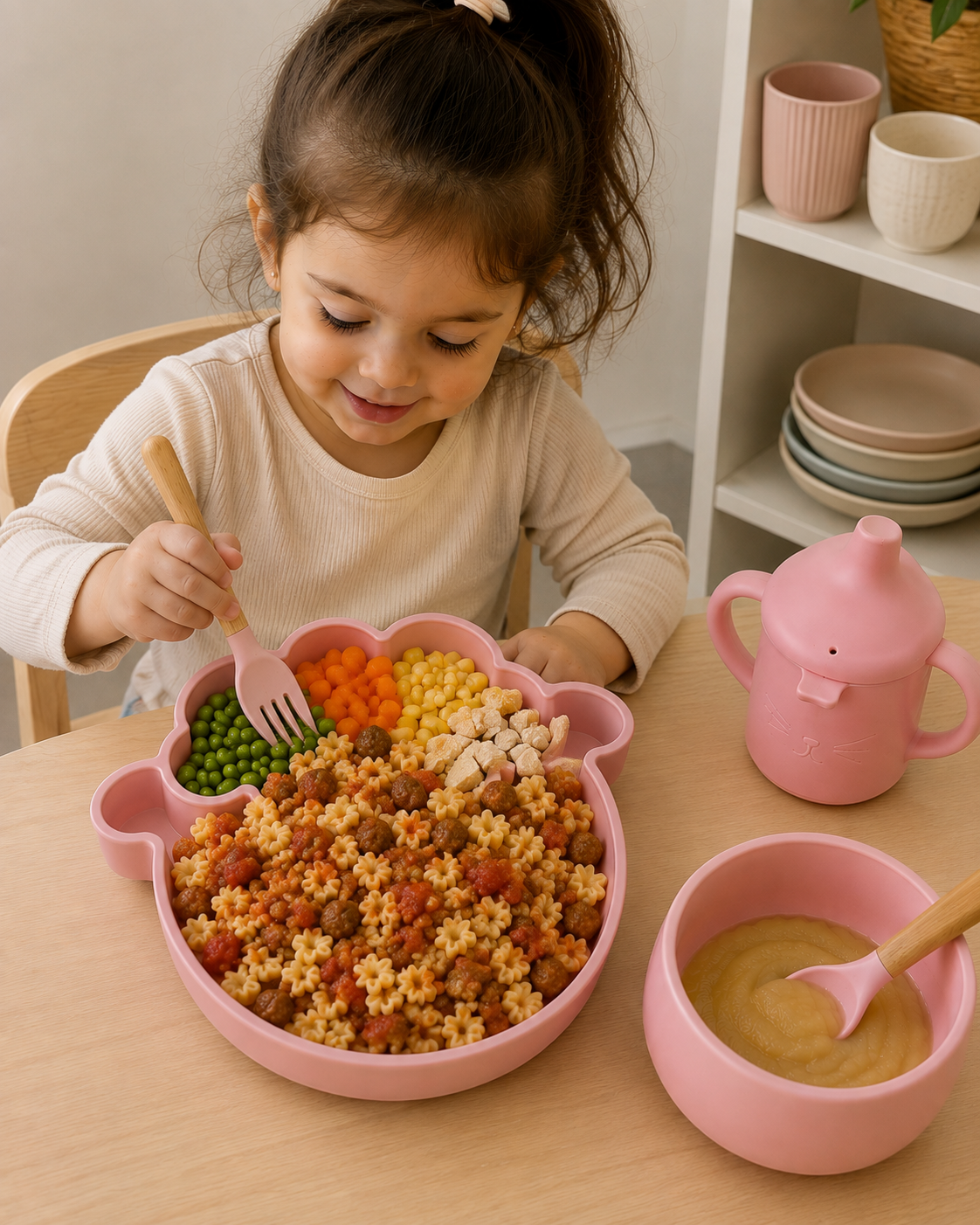 Set Picameemee: Plato Oveja + Vaso + Bowl + Cuchara + Tenedor